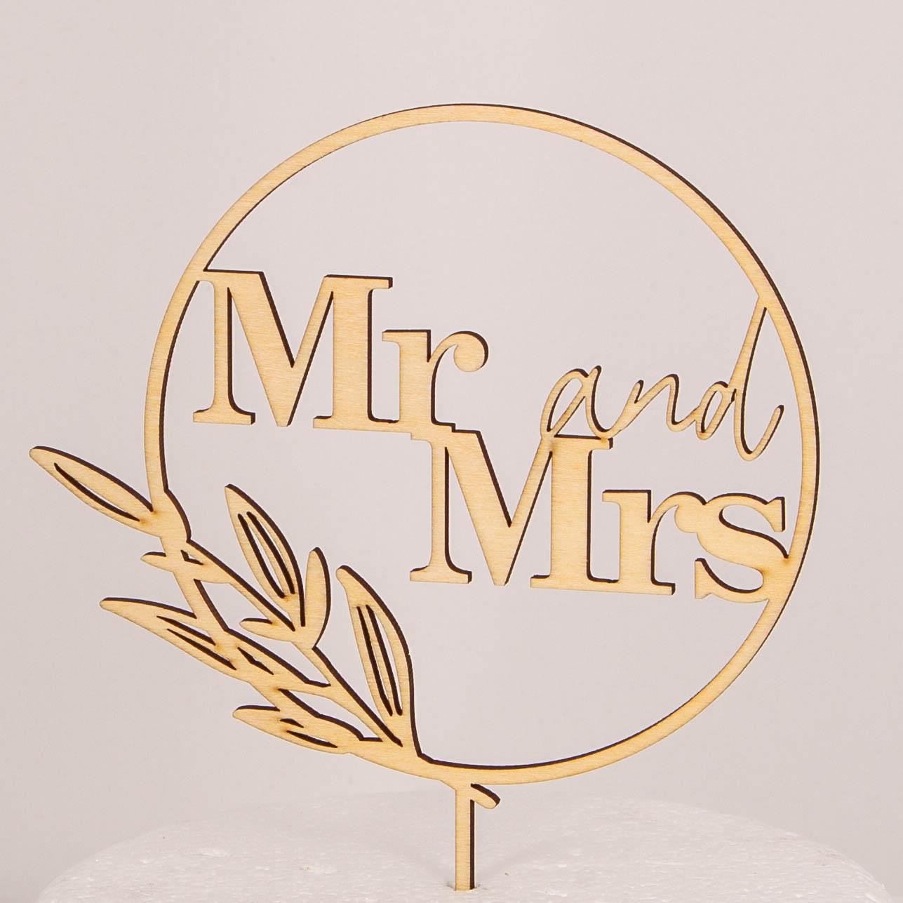 Mr and Mrs , Kreis (holz) - Hochzeits Topper