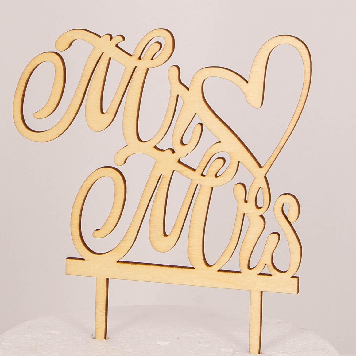 Mr & Mrs , mit Herz (holz) - Hochzeits Topper