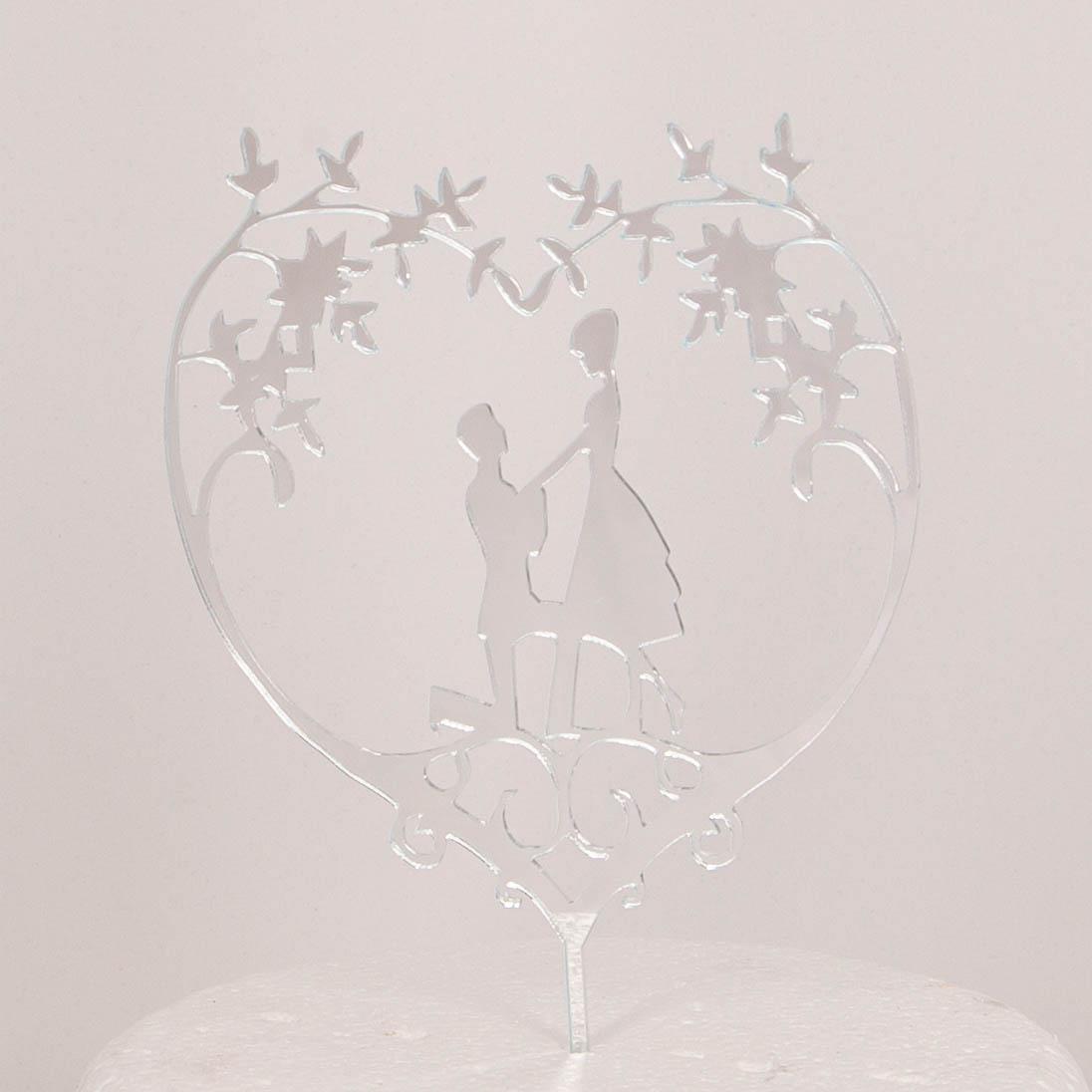 Hochzeitspaar, Herz Kranz (silber) - Hochzeits Topper